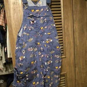 Duluth Women's Blue Floral Chicken Print Overalls! Shorts Version!